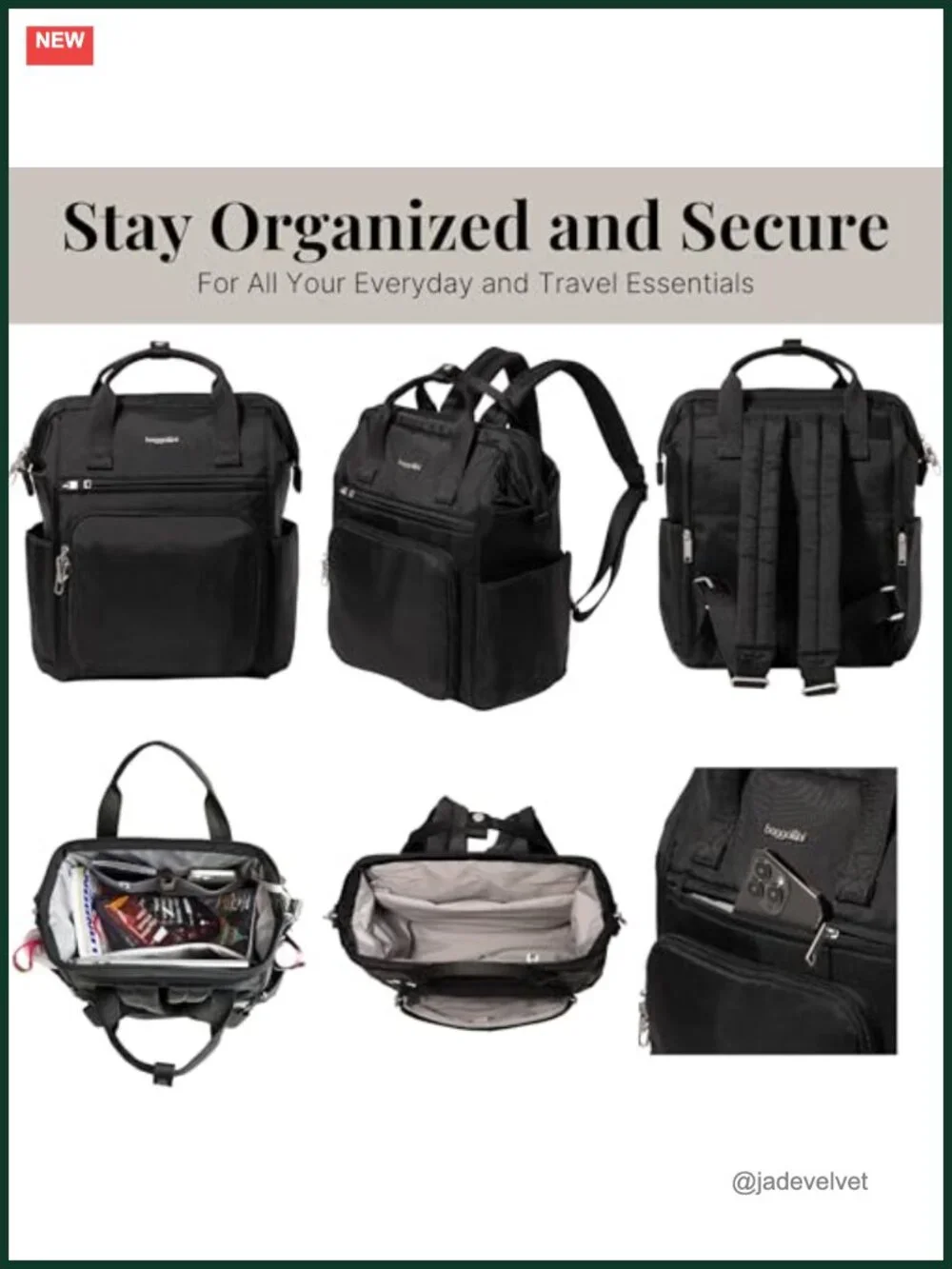 Anti-Theft Backpack with RFID, Locking Zipper, Fits 16